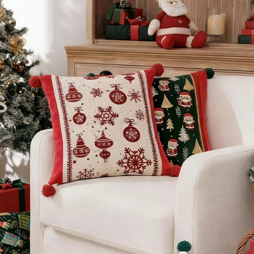 Christmas Pillow Covers 18 x 18 Inch, 3D Embroidered Pillow Cover, 2PK